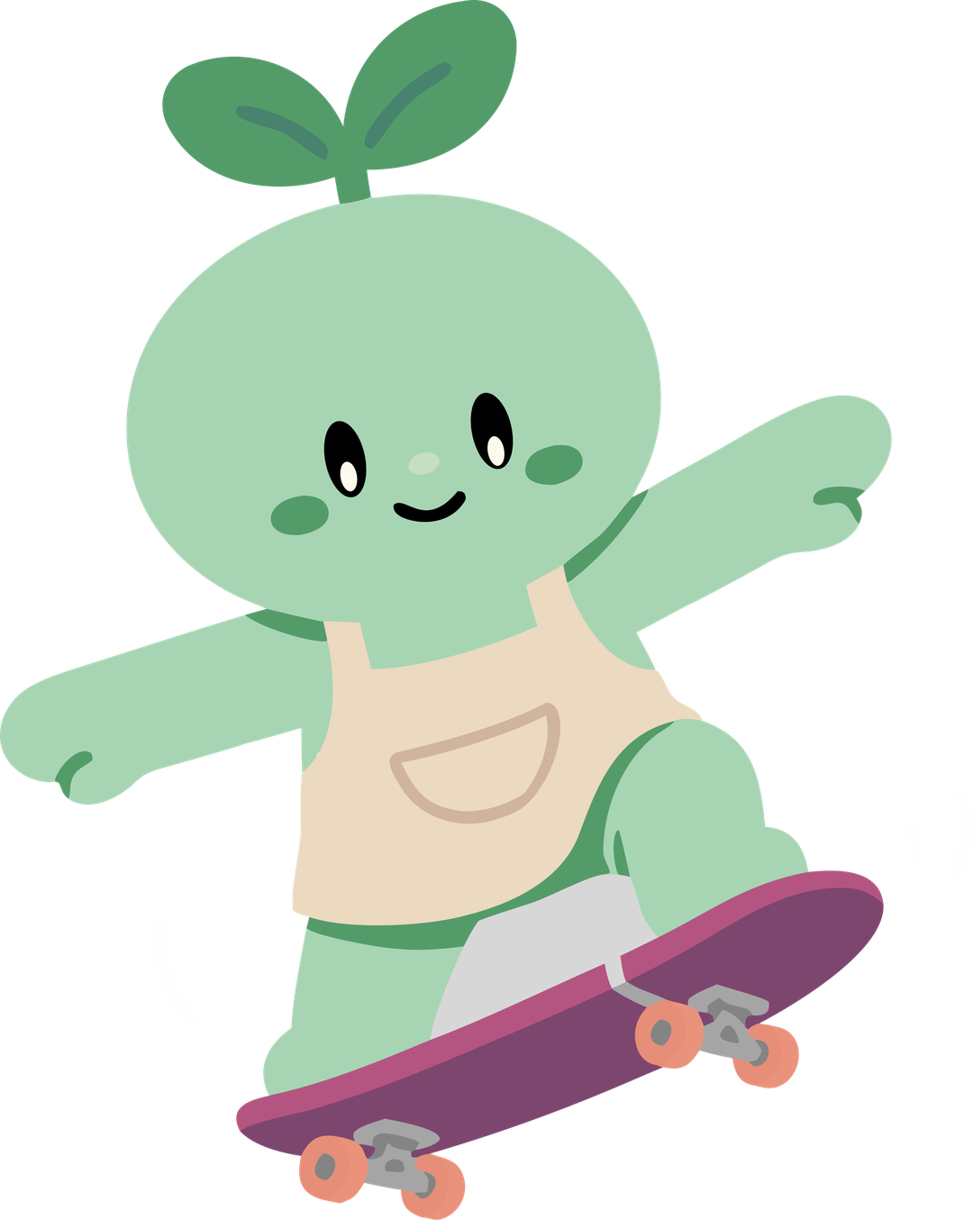 Sprout balancing on a skateboard